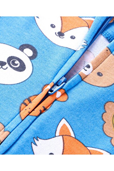 Babyhug Babyhug Cotton Knit Full Sleeves Sleep Suit With Animals Print - Blue