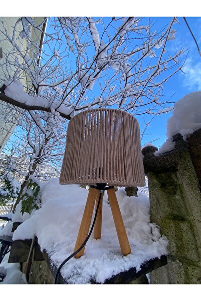 Genel Markalar El Yapımı Ahşap Tripod Ayaklı Rustik Abajur / İplerle / Hasır / Bohem / Lambader / Avize