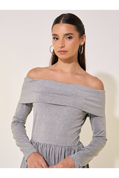 Take Two By Styli Solid Off Shoulder Pleated Midi Dress