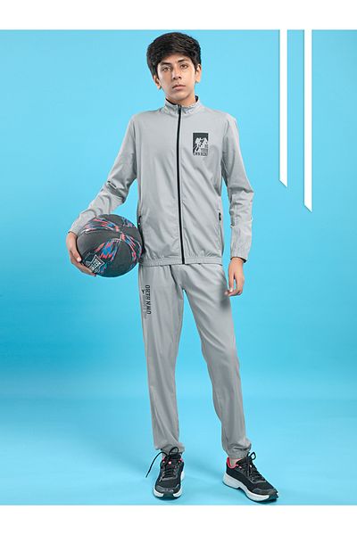 Technosport By Styli Graphic Print High Neck Jacket with Zipper Detail