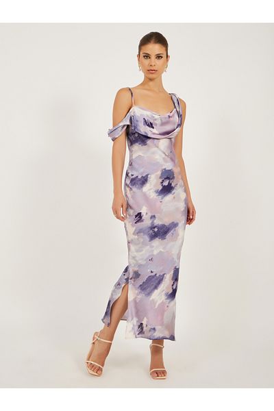 Styli All-Over Print Cold Shoulder Bodycon Maxi Dress
