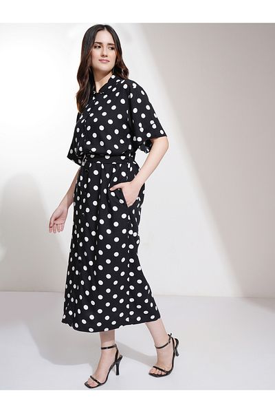 Tokyo Talkies By Styli Polka Dot Printed Button Down Shirt Midi Dress