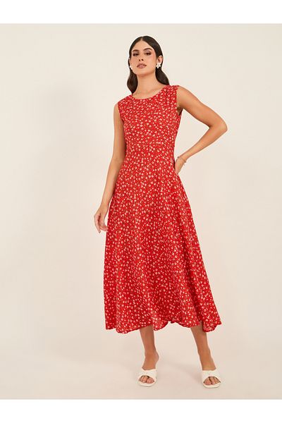 Styli Floral Print Sleeveless A-Line Maxi Dress