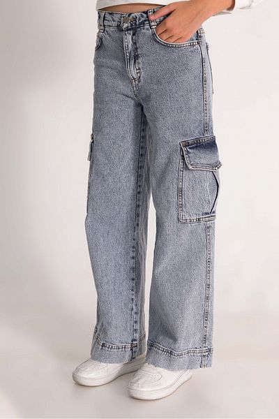 tommie&bonnie Girl's Loose Cut Wide Leg Cargo Pocket Jeans