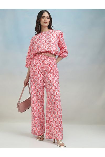 Tokyo Talkies By Styli Printed Round Neck Crop Top and High Rise Trouser Co-Ords