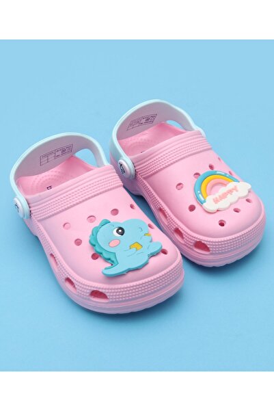 Babyoye حذاء Babyoye سهل الارتداء مع تطريز ديناصور وحزام خلفي - وردي