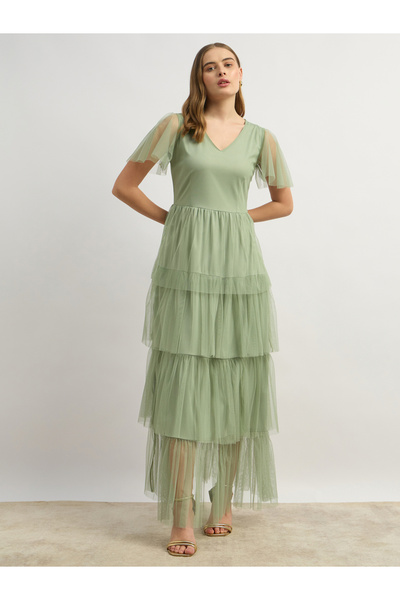 Styli Sip Sip Hooray Square Neck A-Line Dress with Chain Trim