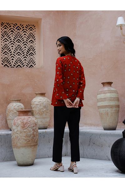 Sanskrutihomes By Styli All-Over Print V-Neck Top with Straight Fit Trousers Co-Ords