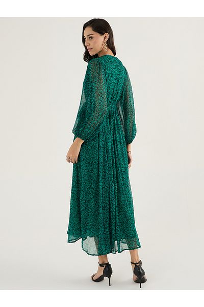 Femmella By Styli Floral Print Balloon Sleeve Wrap Maxi Dress