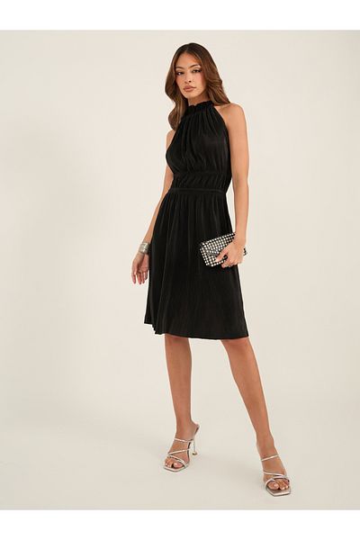 Styli Textured Plisse Sleeveless A-Line Mini Dress