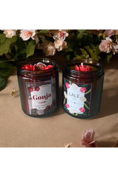 Doğal Amber Kavanoz İçerisinde Gonja Temalı Dekoratif Mum – El Yapımı & Soya Wax