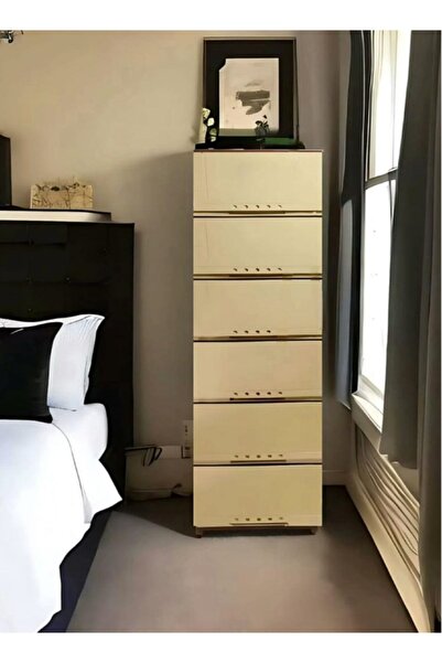 co arma درج تخزين بلاستيك 6 طوابق متعددة الاستخدامات 42×34×124 سم بيج ابيض