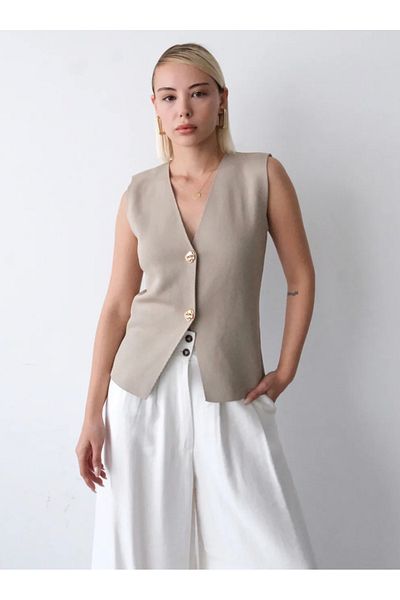 sajarsln Gold Button Detailed Mink Knitwear Vest