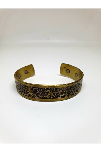 mama india alaçatı Gold Yellow Ethnic Design Brass Handcuff Bracelet with Pai...