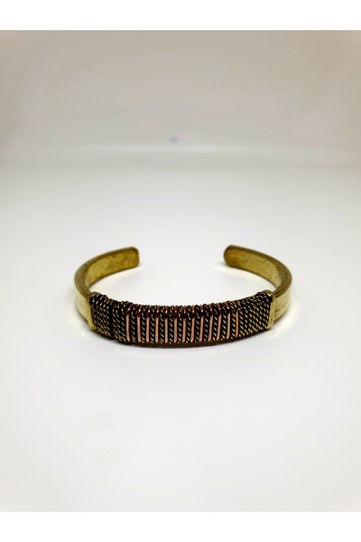 mama india alaçatı Gold Color Copper Detailed Modern Design Brass Handcuff Br...