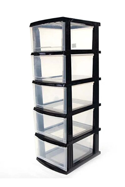 co arma درج تخزين بلاستيك 5 طوابق متعددة الاستخدامات 42×34×104 سم اسود شفاف