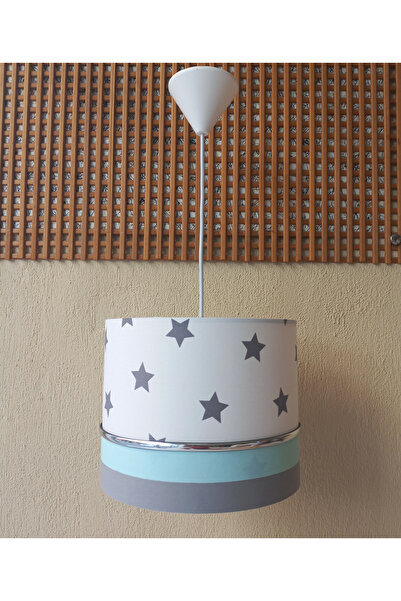 ONAY M - 084 KUMAŞ KAPLAMA YILDIZLI YEŞİL ÇOCUK ODASI VE BEBEK ODASI AYDINLATMA SARKIT