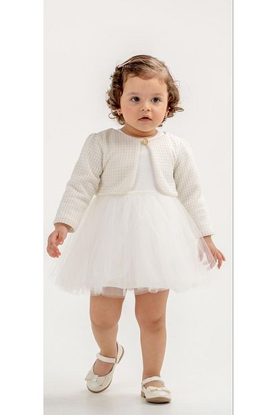 Nehirim Kids Girl's 100% Cotton Long Sleeve and Glitter Crop Cardigan Tulle Birthday and Special Occasion Evening Dress