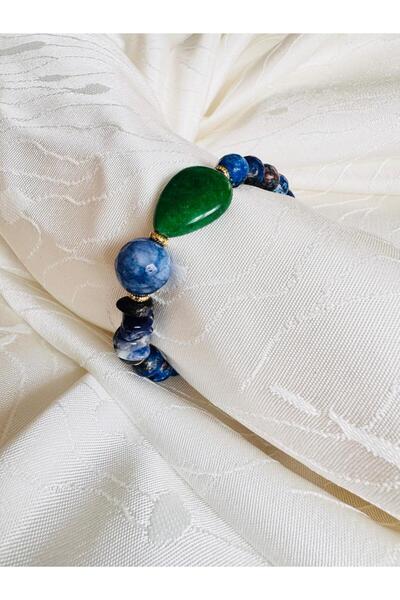 DEVİ fashion سوار من حجر اللازورد الكريستالي الطبيعي 17 سم