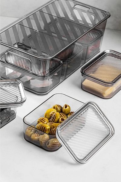 Şener collection 7 Compartment Acrylic Lid Breakfast Storage Container Set Anthracite