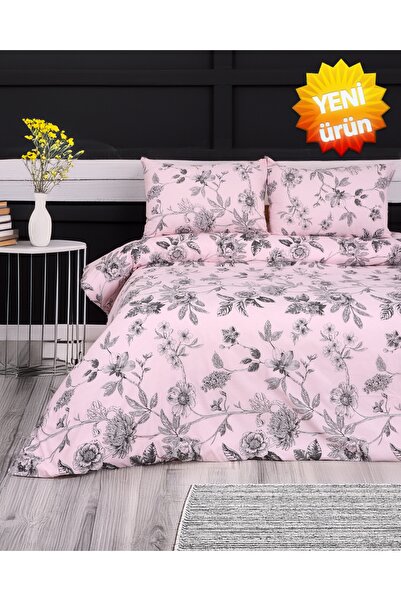 Sares Home Duvet Cover Set Floral Patterned Dusti Rose Pink Floor Single (BEZ...