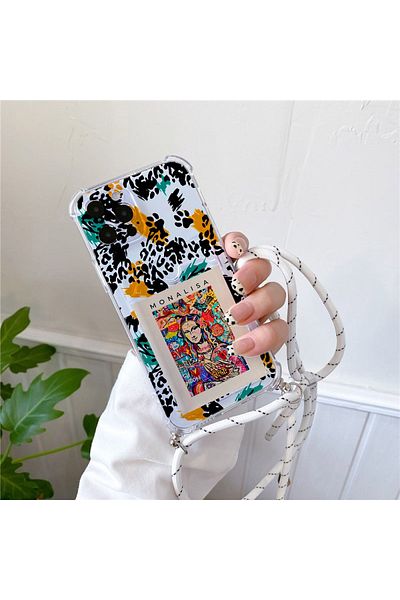GAGA ELEKTRONİK Compatible Transparent Card Holder Patterned and Strap Case for iPhone 16 Pro
