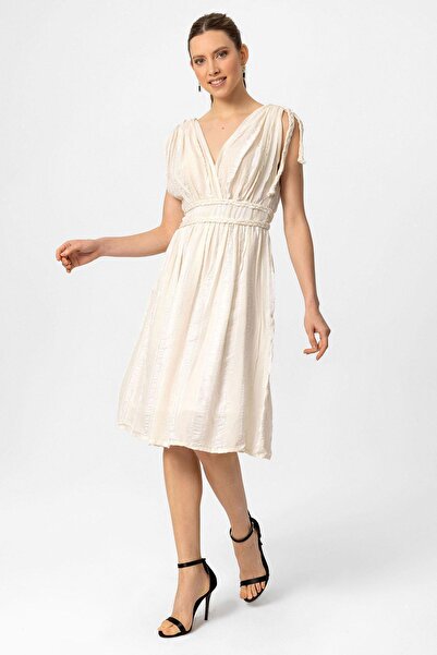 Deriderim Crem Helen Hair Braid Detaliat Bretele Talie Elastică Căptușeală Rochie de seară Rochie de seară scurtă