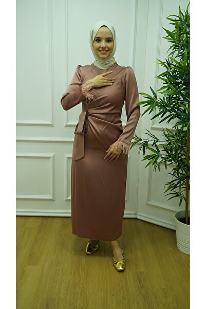 BEMS Kol Ucu Püsküllü Saten Elbise