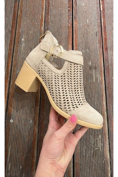Afilli Women's Skin Hollowed Out See-Through Short Thick Heeled Zippered Stylish Western Summer Cowboy Boots Shoes