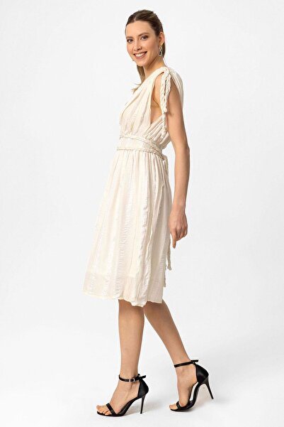 Deriderim Crem Helen Hair Braid Detaliat Bretele Talie Elastică Căptușeală Rochie de seară Rochie de seară scurtă