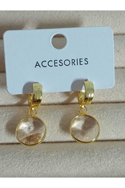 mos&more Beyaz Taşlı Yuvarlak Zamansız Kurtarıcı  Şık Kadın Küpe