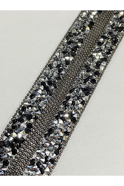 karantuhafiye Iron-On Adhesive Chain Model Strip / 1 Meter / H49 Black