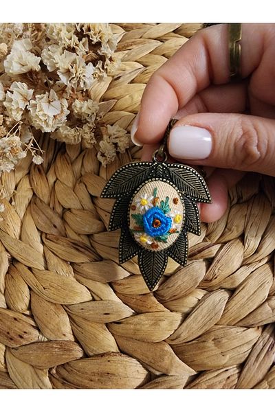 LADYETAMIN Flower Embroidered Women's Etamin Necklace and Ring Set - Special Gift for Lovers Necklace and Ring Set