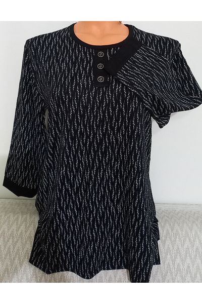 Anne Black Combed Cotton Er Clothing - Mom, Capri Sleeve, Patterned Blouse
