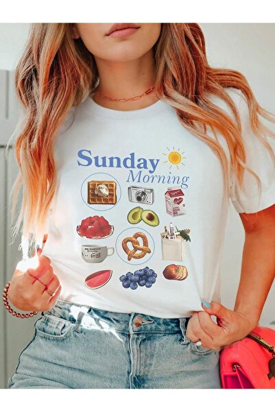 EVIus Oversize kroj Nedelja, jutro Štampano okrugla kragna T-shirt
