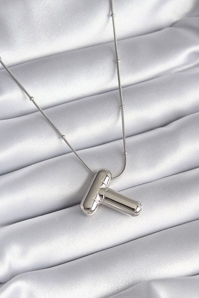 NEZADE STORE 316L Steel Silver Color Bubble "T" Letter Model Women's Necklace - Lisinya