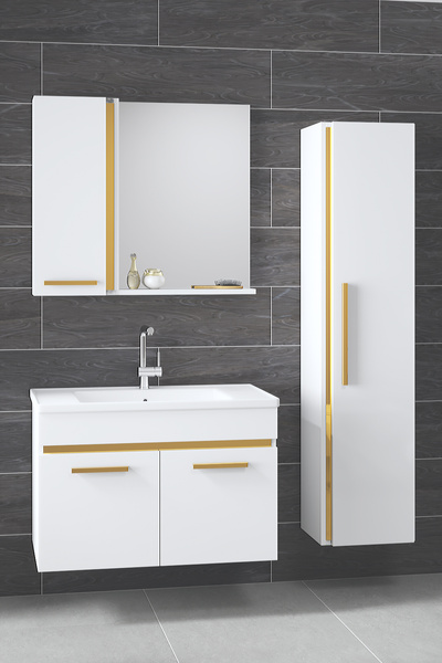 Alfa Banyo Gold S-Beyaz 65+35 MDF Lavabolu Banyo Dolabı Boy dolaplı banyo lavabo dolabı Hazır Kurulu