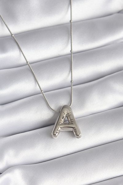 NEZADE STORE 316L Steel Silver Color Bubble "A" Letter Model Women's Necklace - Lisinya