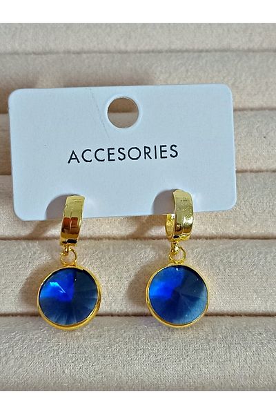 mos&more Navy Blue Stone Round Timeless Savior Stylish Women's Earrings