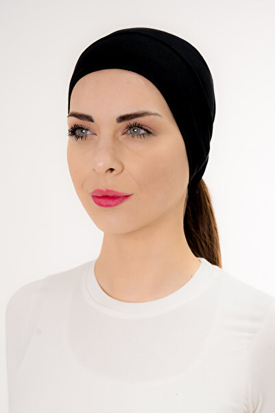 Şalcenneti.com Önü Dikişsiz Hazır Pratik Geçmeli Düz Siyah Renk Boru Bone