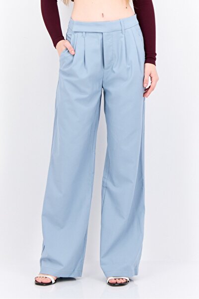 NIA Women Regular Fit Wide Leg Plain Pants, Light Blue