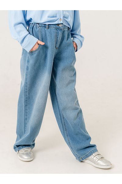 GİYİCEM TEKSTİL Pantaloni din denim plisați cu centură pentru fete 2180