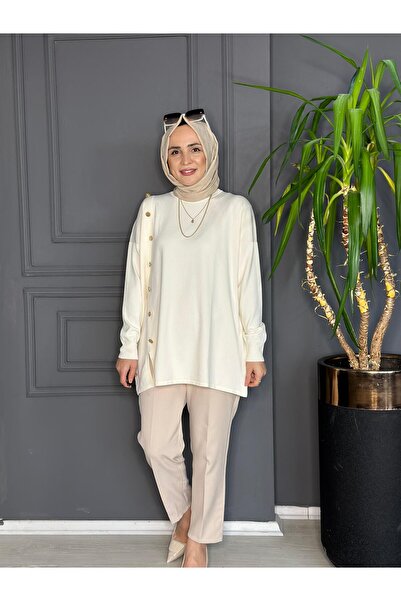 Marka 40986 ÇARPRAZ DÜĞME DETAY MERSERİZE  BEJ