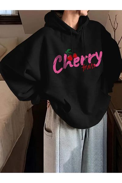 Pink Sky Φούτερ Unisex Oversize με στάμπα Cherry