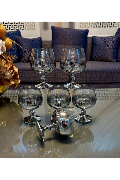 Vakıf home Bohemia Crystal Titanium Silver Footed Coffee Side Water Glass 250 Cc