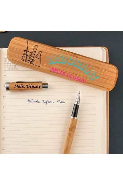 Hediye Vakti Pen Set with Bamboo Box Special for Laboratories