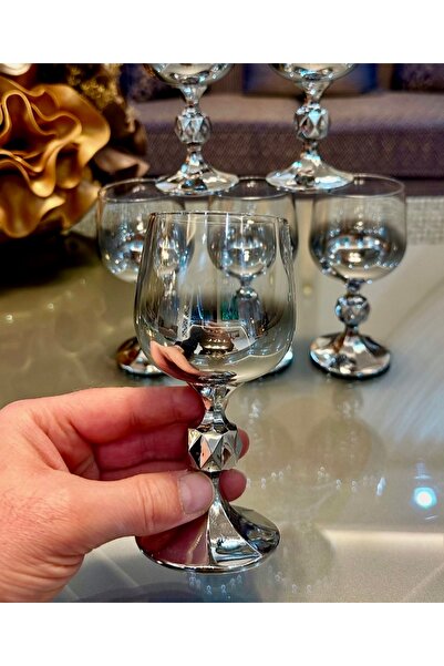 Vakıf home Bohemia Kristal Titanyum Gümüş Ayaklı Kahve Yanı Su Bardağı