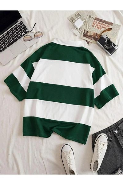 EVIus Μπλουζάκι Unisex με κομμένο χρώμα Oversize Polo γιακά με μισό φερμουάρ