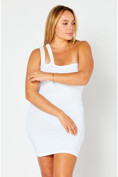 NA-KD Women One Shoulder Cut Out Mini Dress, White