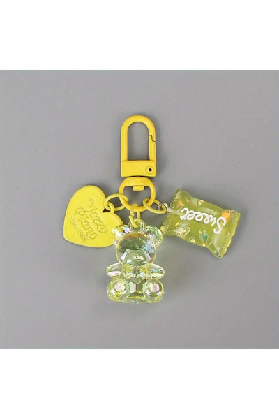 Fivy حلوى اللون الأصفر وتفاصيل قلب تيدي بير سحر، سلسلة المفاتيح